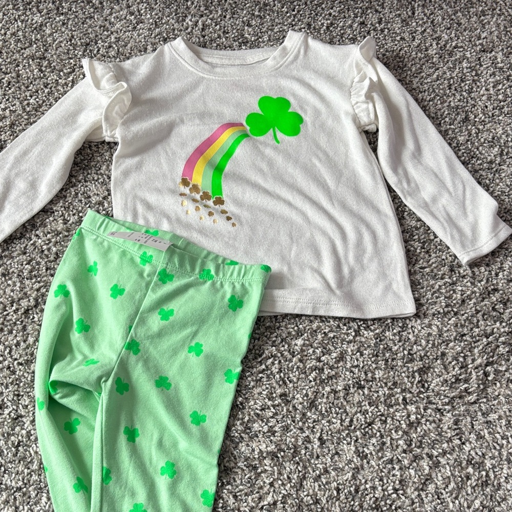 Cat & Jack White Top with Green Shamrock and Rainbow
